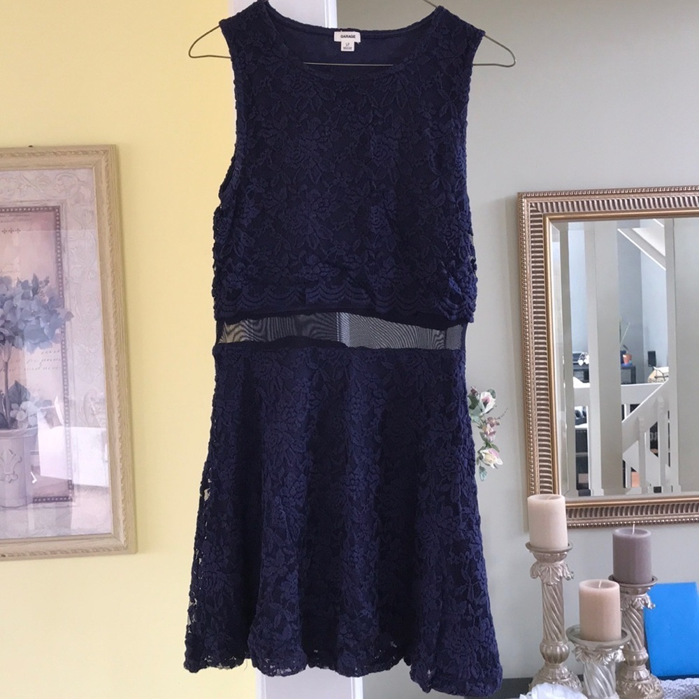 Formal Navy, lined, lace dress, small